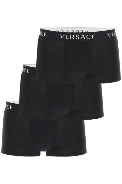 Shop Versace Tri-pack Trunks In Black