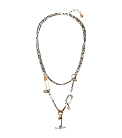 Shop Alexander Mcqueen Safety Pin Chain Necklace In Black