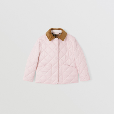 Shop Burberry Childrens Corduroy Collar Diamond Quilted Jacket In Alabaster Pink