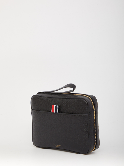 Shop Thom Browne Black Leather Pouch