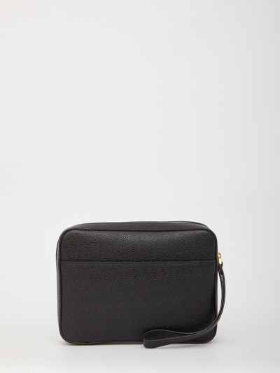 Shop Thom Browne Black Leather Pouch