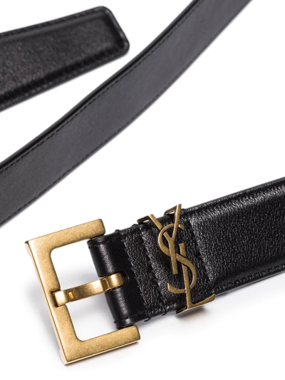 Shop Saint Laurent Monogram Leather Belt In Black