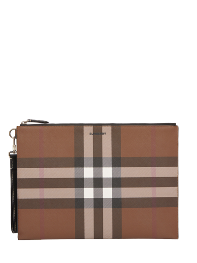 Shop Burberry Large Check Pouch In Brown