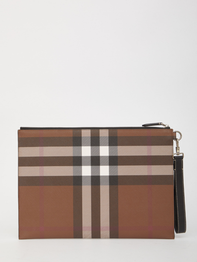 Shop Burberry Large Check Pouch In Brown