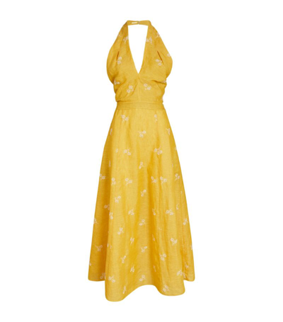 Shop Erdem Linen Selene Maxi Dress In Yellow