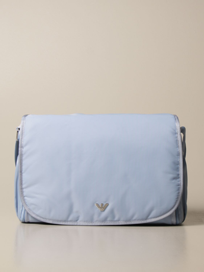Shop Emporio Armani Diaper Bag Mama's Bag  In Nylon With Logo In Sky Blue