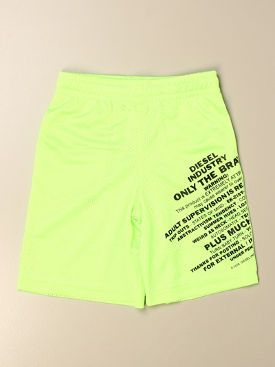 Shop Diesel Shorts In Cotton With Prints In Lime