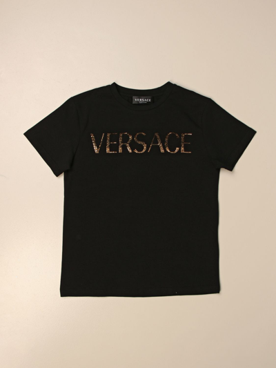 Shop Young Versace Versace Young T-shirt With Rhinestone Logo In Black
