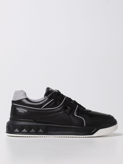 Shop Valentino One Stud Nappa Sneakers In Grey