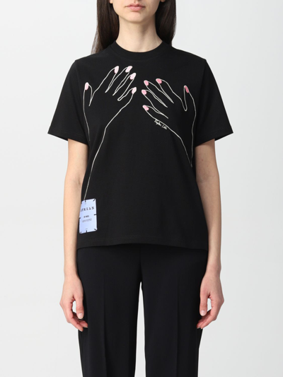 Shop Mcq By Alexander Mcqueen Mcq Striae Cotton T-shirt With Hands Embroidery In Black