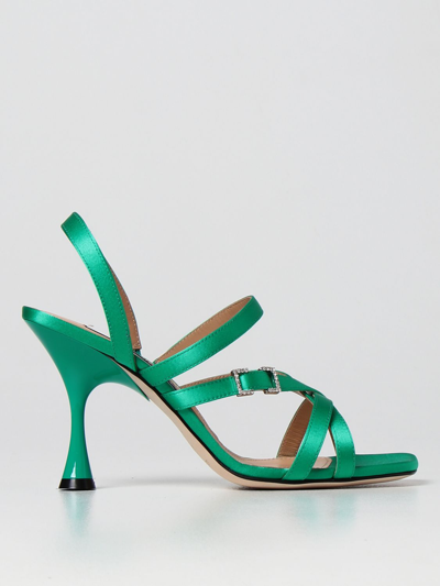 Shop Sergio Rossi Satin Heeled Sandals In Emerald