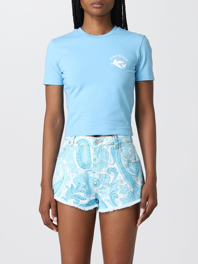 Shop Etro Liquid Paisley Beach Cropped T-shirt In Gnawed Blue