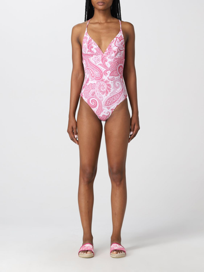 Shop Etro Liquid Paisely Beach One-piece Swimsuit In Pink