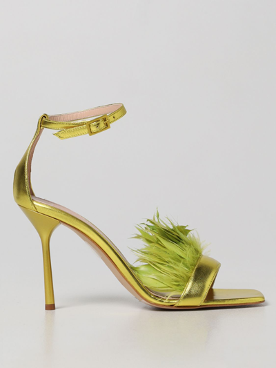 Shop Liu •jo Leonie Hanne X Liu Jo Sandals With Feathers In Lemon