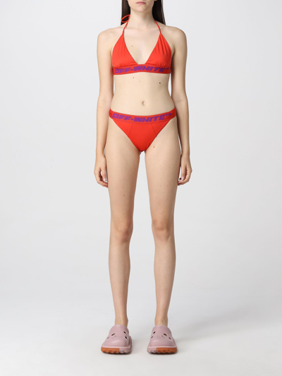 Shop Off-white Off White Bikini Set With Logoed Bands In Coral