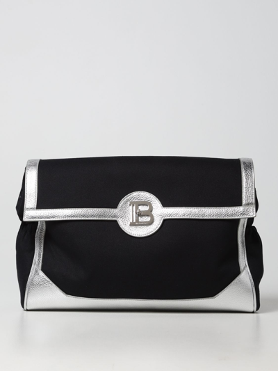 Shop Balmain Cotton And Laminated Leather Diaper Bag In Black