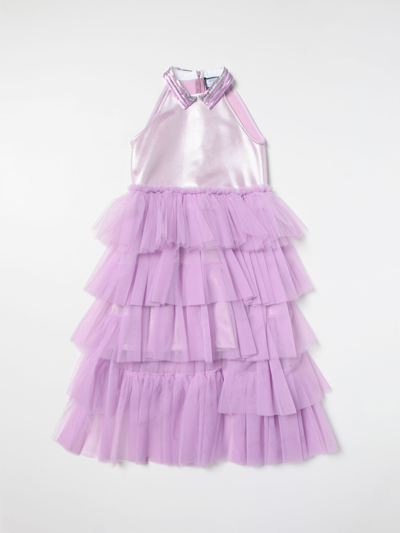 Shop Simonetta Dress With Tulle Flounces In Violet