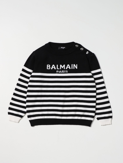 Shop Balmain Striped Sweater With Logo In Black