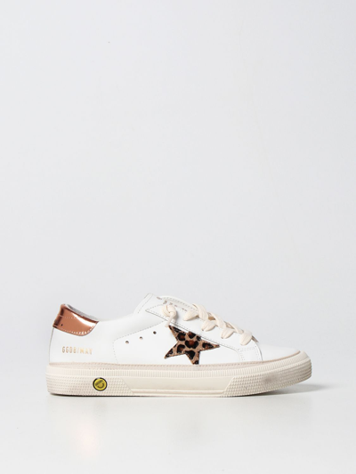 Shop Golden Goose May  Leather Sneakers In White