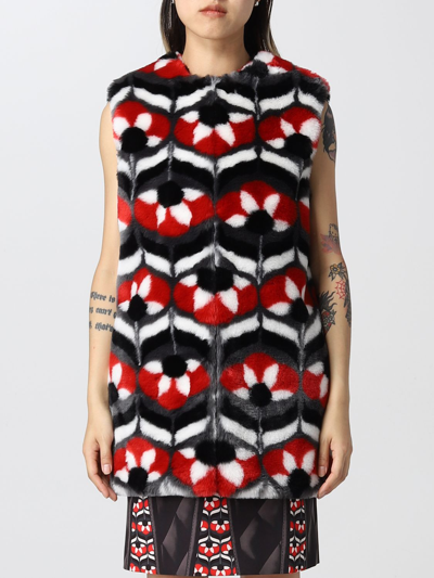 Shop Boutique Moschino Moschino Boutique Vest In Floral Eco Fur In Red