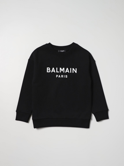 Shop Balmain Cotton Sweatshirt With Logo In Black