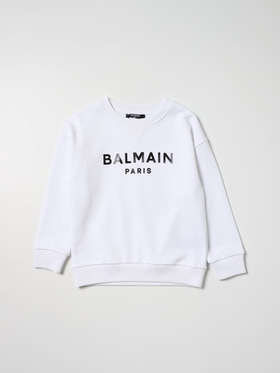 Shop Balmain Cotton Sweatshirt With Logo In White