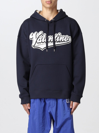 Shop Valentino Cotton Blend Sweatshirt With Logo Patch In Navy