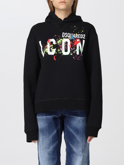 Shop Dsquared2 Icon Spray Sweatshirt In Cotton In Black