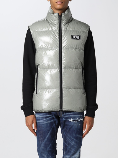 Shop Dsquared2 Down Vest With Logo Patch In Dove Grey