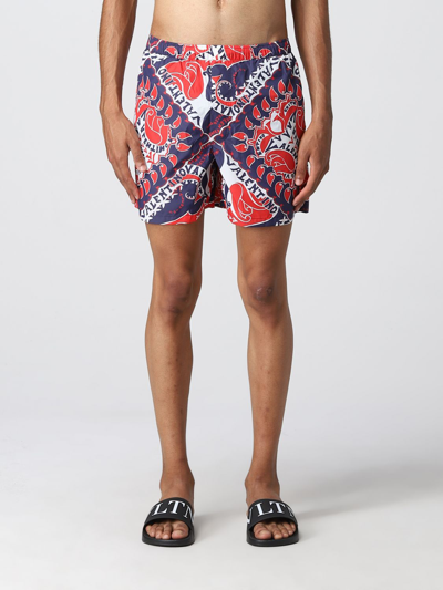 Shop Valentino Swim Shorts With Bandana Print In Red