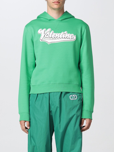 Shop Valentino Cotton Sweatshirt With Logo Patch In Green
