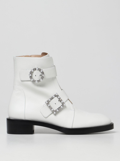 Shop Stuart Weitzman Ryder Geo  Ankle Boot In Calfskin In White