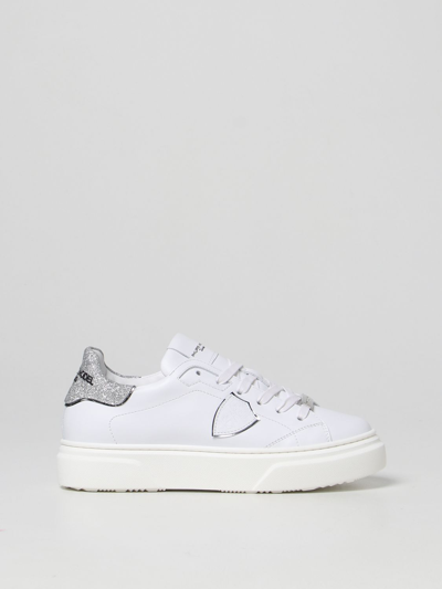 Shop Philippe Model Junior Temple Philippe Model Sneakers In Leather In Silver
