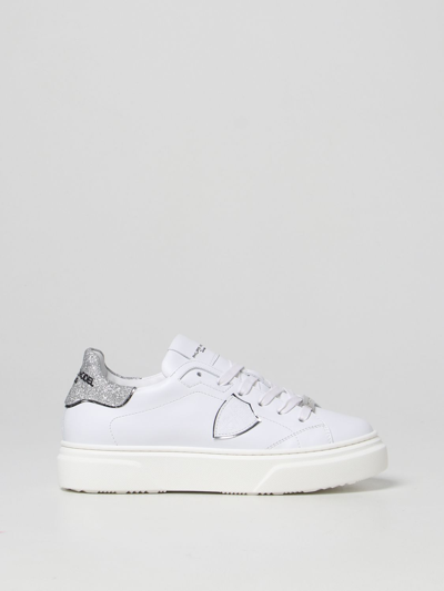 Philippe Model Junior Temple Philippe Model Trainers In Leather In Silver