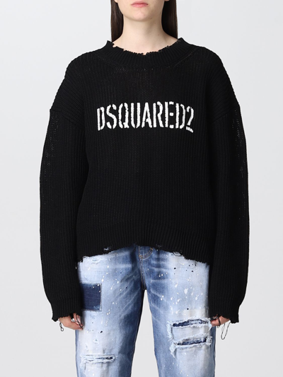 Shop Dsquared2 Cotton Sweater With Printed Logo In Black