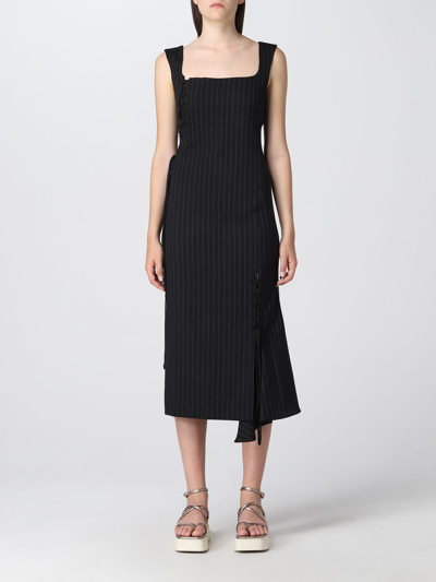 Shop Sportmax Pinstripe Asymmetrical Dress In Black