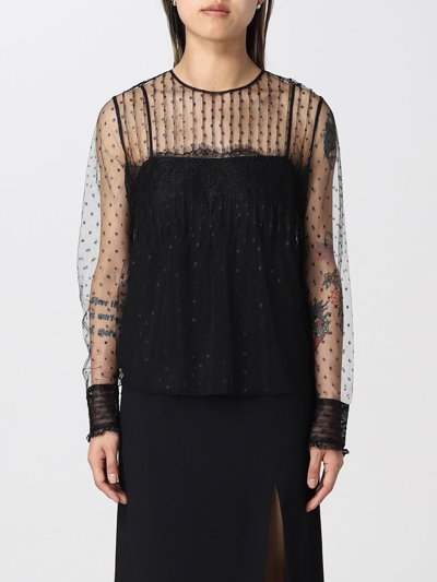 Shop Red Valentino Shirt In Point D'esprit Tulle In Black