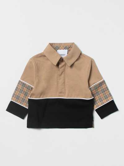Shop Burberry Cotton Polo Shirt With Tartan Details In Beige