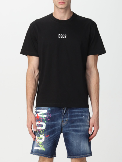 Shop Dsquared2 T-shirt With Dsq2 Print In Black