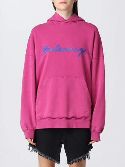 Shop Balenciaga Oversize Hoodie With Logo In Pink