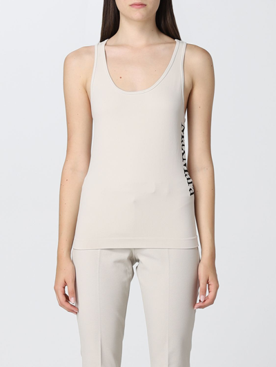 Shop 's Max Mara Stretch Fabric Top With Logo In Natural