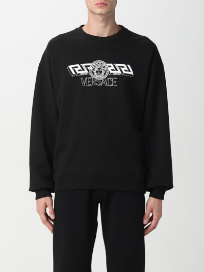 Shop Versace Greek Cotton Sweatshirt In Black