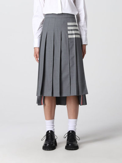 Shop Thom Browne Wool Pleated Skirt In Grey