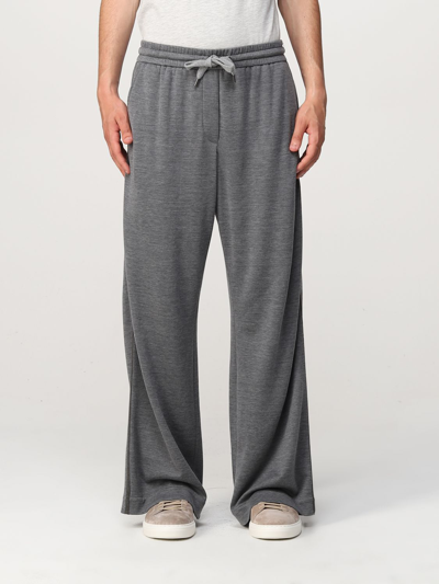 Shop Brunello Cucinelli Wide Cotton And Silk Interlock Pants In Grey