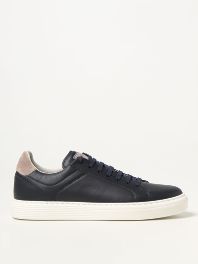 Shop Brunello Cucinelli Leather And Suede Sneakers In Blue