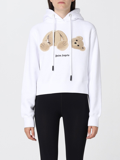 Shop Palm Angels Sweatshirt In Cotton With Bear Print In White