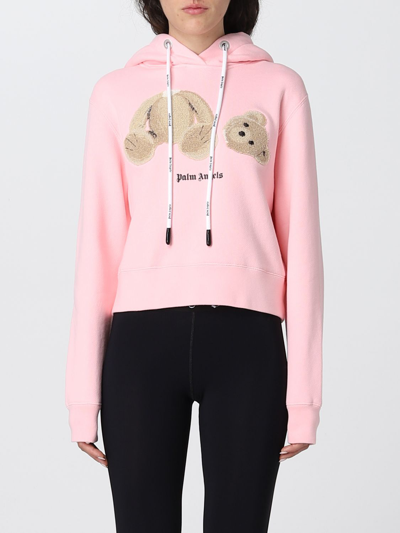 Shop Palm Angels Sweatshirt In Cotton With Bear Print In Pink