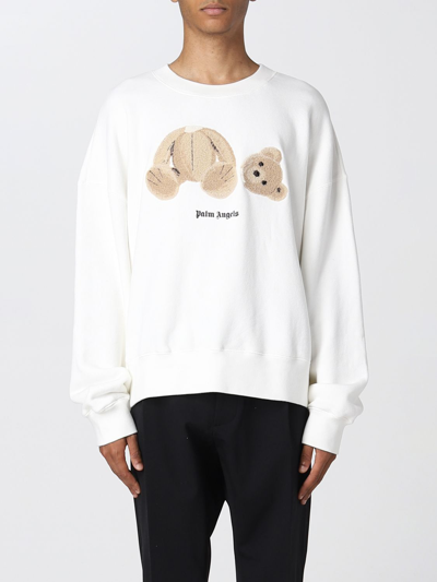 Shop Palm Angels Oversized Sweatshirt With Bear Print In White