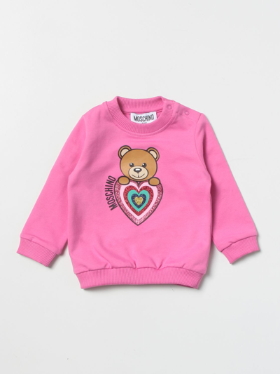 Shop Moschino Baby Sweatshirt With Teddy Heart Print In Fuchsia