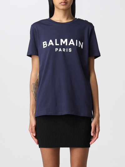 Balmain Women's Blue Cotton T Shirt In Blu/bianco | ModeSens